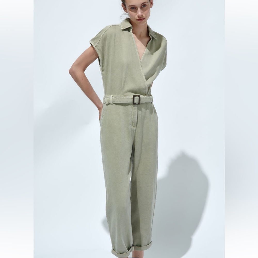 Zara Long Denim Wrap Style Jumpsuit size Med NWT